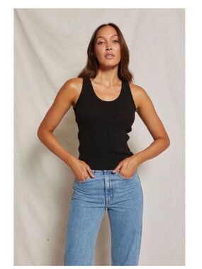 Perfect White Tee - Classic Black Ribbed Tank Top - Women's Scoop Neck - Small